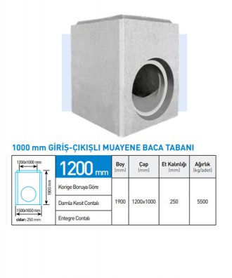 1000'LİK Giriş Çıkışlı Muayene Baca Tabanı Boy: 1900 MM