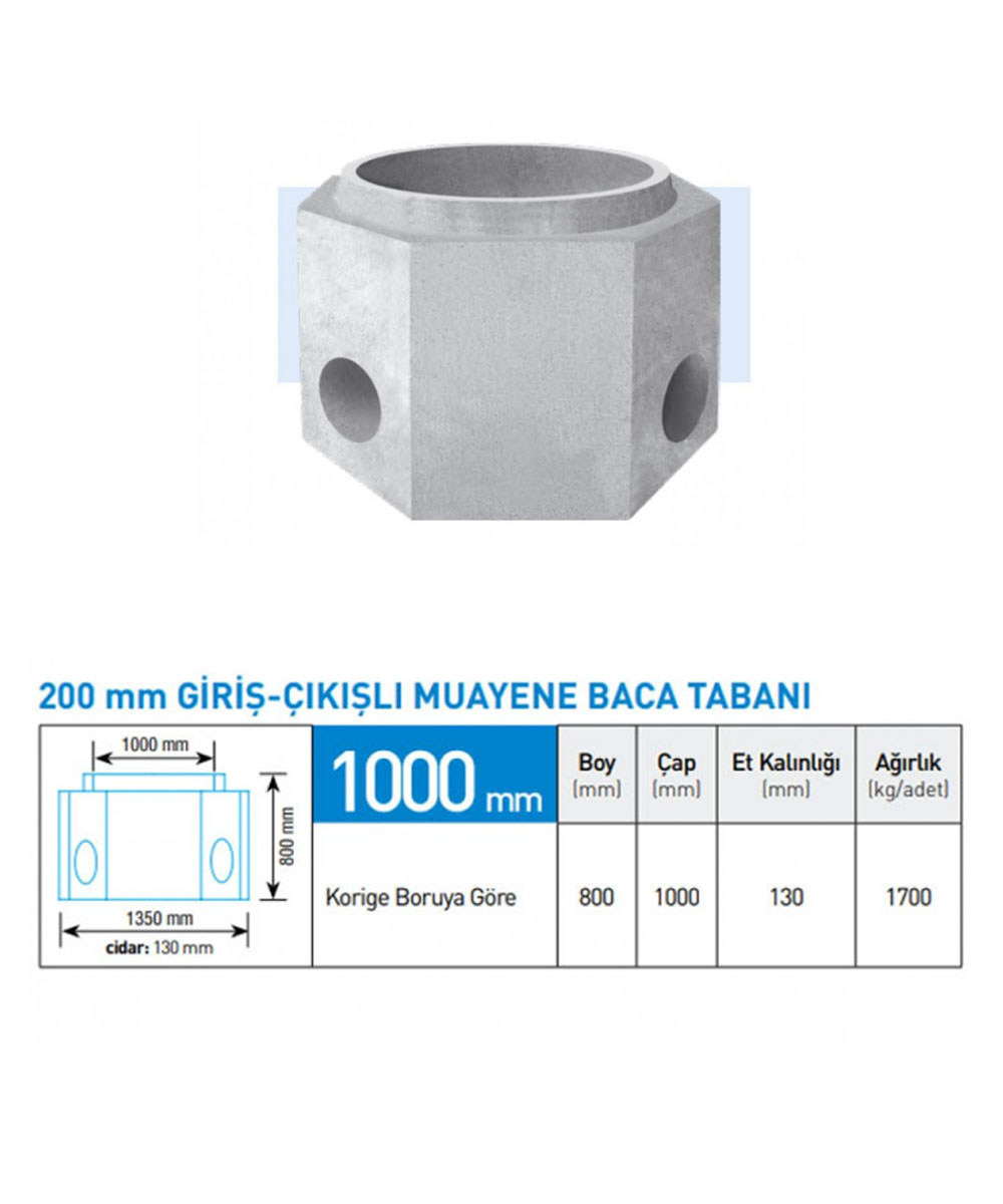 200'LÜK Giriş Çıkışlı Muayene Baca Tabanı Boy: 800 MM