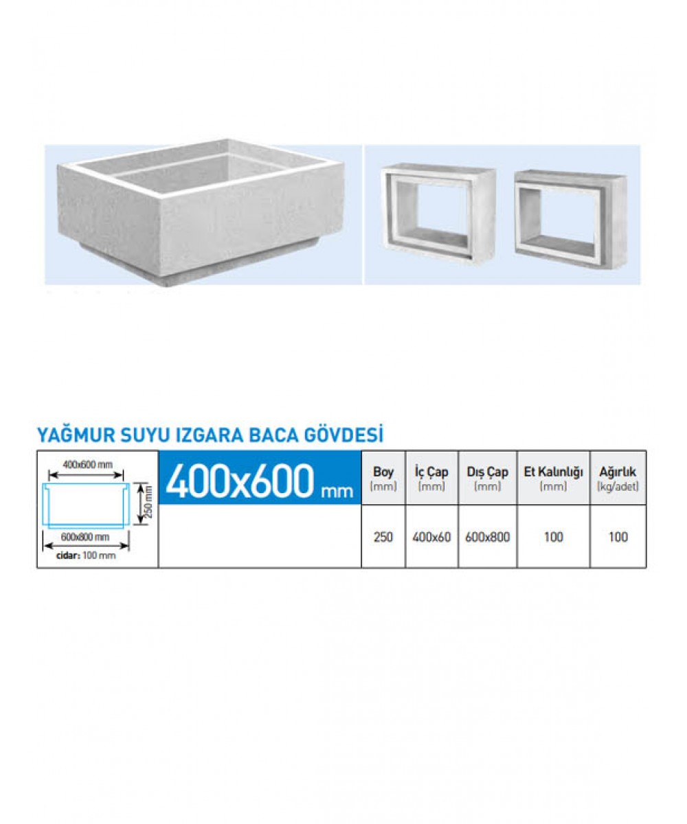 Yağmur Suyu Izgara Baca Gövdesi Boy 250 MM