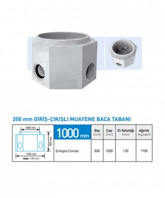 200'LÜK Giriş Çıkışlı Muayene Baca Tabanı Boy: 800 MM