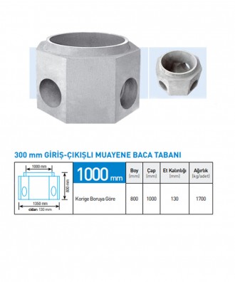 300'LÜK Giriş Çıkışlı Muayene Baca Tabanı Boy: 800 MM