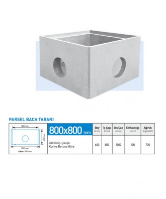 200'LÜK Korige Boru Giriş Çıkışlı Parsel Baca Tabanı Boy: 600 MM