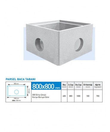 200'LÜK Korige Boru Giriş Çıkışlı Parsel Baca Tabanı Boy: 600 MM